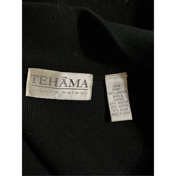 TEHAMA Black Long Sleeve Leather Front Zip Up Cardigan Sweater Size M - Picture 4 of 4